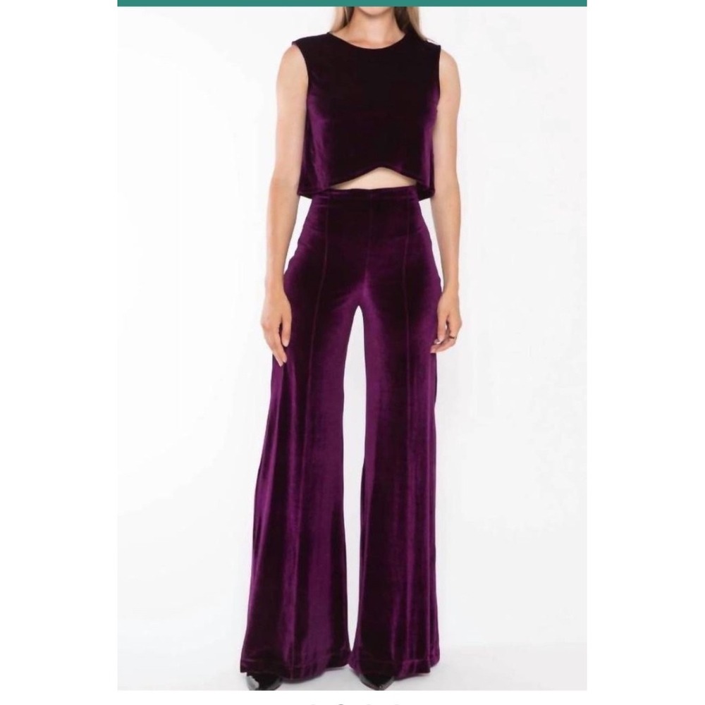 Ripley Rader Merlot Velvet Wide Leg Pants Purple High Rise Size 2 Small‎ Womens